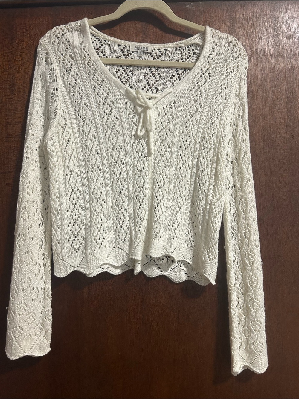 MAJOR label group size Medium Cream Crochet Tie-Front Sweater
